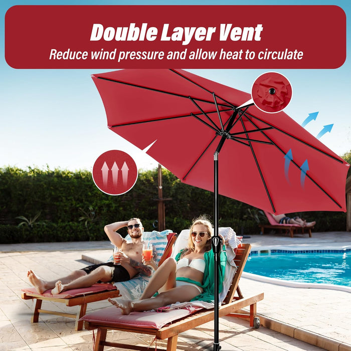 9FT Outdoor Patio Umbrella Table Market Umbrella with Push Button Tilt and Crank, 8 Sturdy Ribs, UV Protection Waterproof for Garden, Lawn, Deck, Backyard, Pool, Red