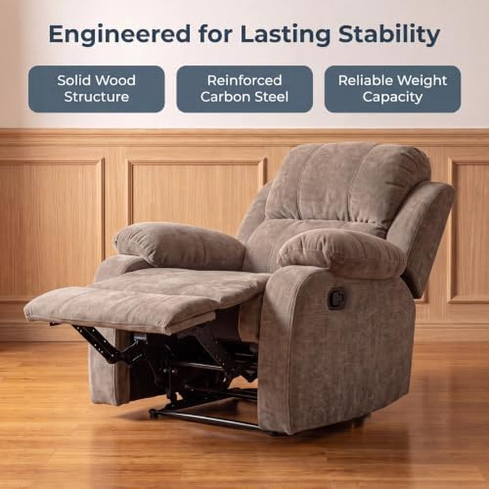 Manual Single Lounge Recliner Chair with Adjustable Backrest, Khaki