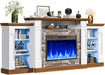 70" Fireplace TV Stand, Electric Fireplace with Mantel, Modern Entertainment Center with Open Storage, Remote Control, Adjustable Flame, Fire Place TV Stand for Living Room, Bedroom