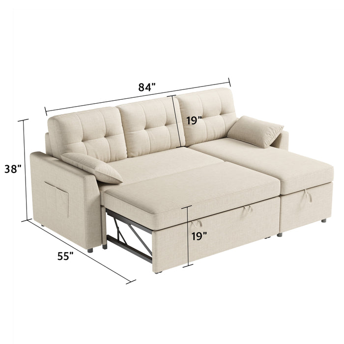 Sectional Sofa with Storage and Soft Seat ,Reversible Pull Out Couch for Living Room,Beige