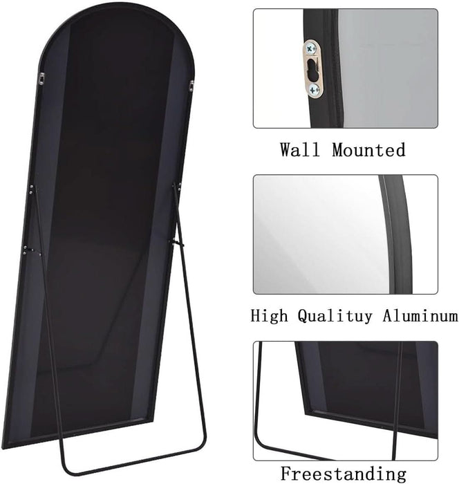 Floor Length Mirror, 76"X34" Arch Full Length Mirror Hanging or Leaning, Body Mirrors with Stand, Arched-Top Wall Mounted Mirrors with Aluminum Frame for Bedroom (Black)