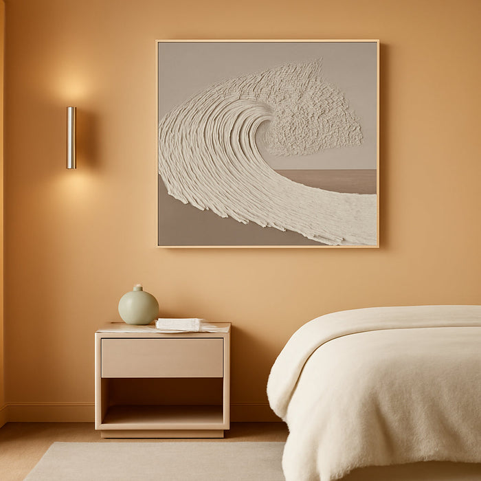 Abstract Ocean Wave Wall Art, White Textured Oil Painting on Canvas, Modern Minimalist Wall Decor