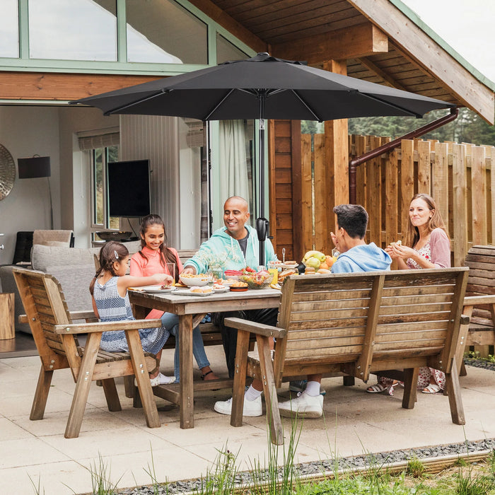 9 FT Patio Umbrella W/ Push Button Tilt and Crank Outdoor Umbrella, 8 Sturdy Ribs, UV Protection, Solution-Dyed Fabric, Black