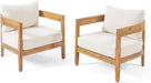 312395 Alfy Outdoor Club Chair with Cushions (Set of 2), Teak Finish, Beige