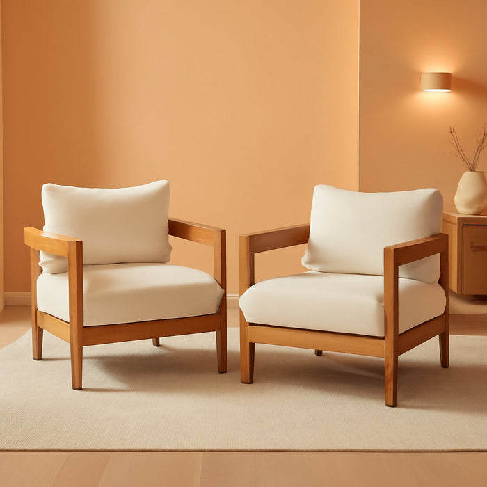 312395 Alfy Outdoor Club Chair with Cushions (Set of 2), Teak Finish, Beige