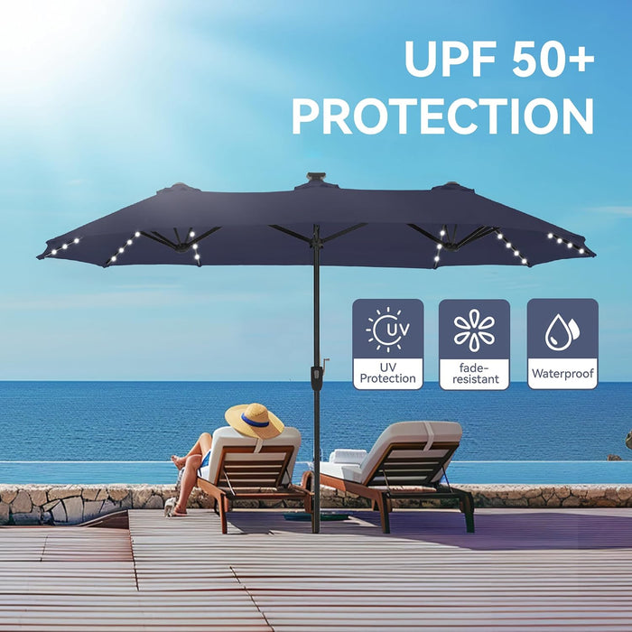 13Ft Patio Umbrella with Led Lights, Rectangle Outdoor Umbrella