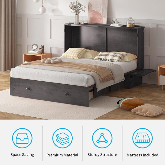Queen Murphy Wallbed Cabinet With USB ChargingStation