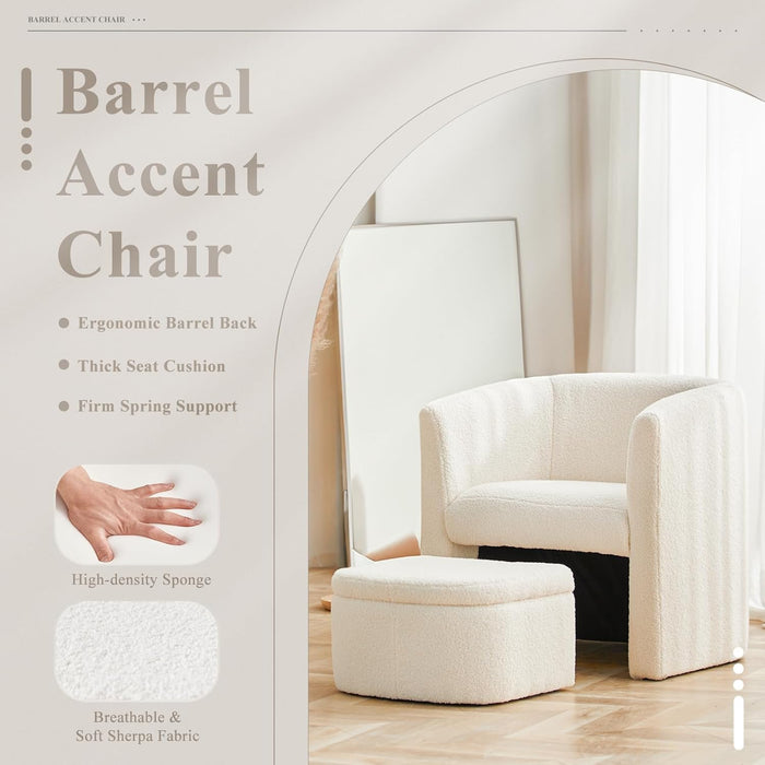 Cream PlushSherpa Barrel Armchair With Storage Ottoman