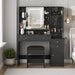 Vanity Desk with Mirror and Lights, Vanity Table Makeup Vanity with Lights 3 Drawers and Cabinets, Charging Station & Sliding Door, Lots Storage Shelves