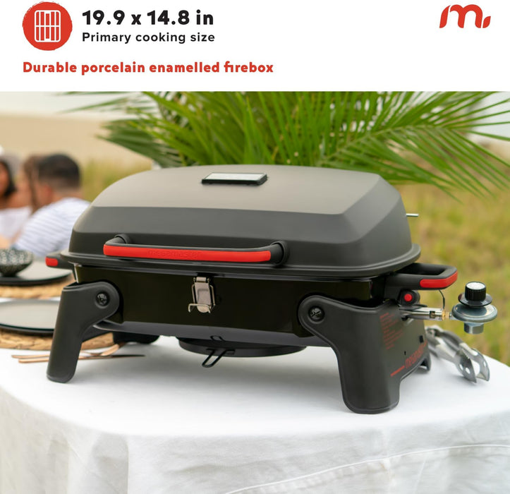 1-Burner Portable Gas Grill with Locking Lid, 11,000 BTU Stainless Steel Burner, Foldable Legs, Small Propane Grill for Outdoor Cooking, Camping, Bbqs, Patios, and Gardens - 820-0065C