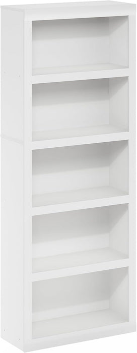 Rail 5-Tier Open Shelf Bookcase with Classic Style Edges, White