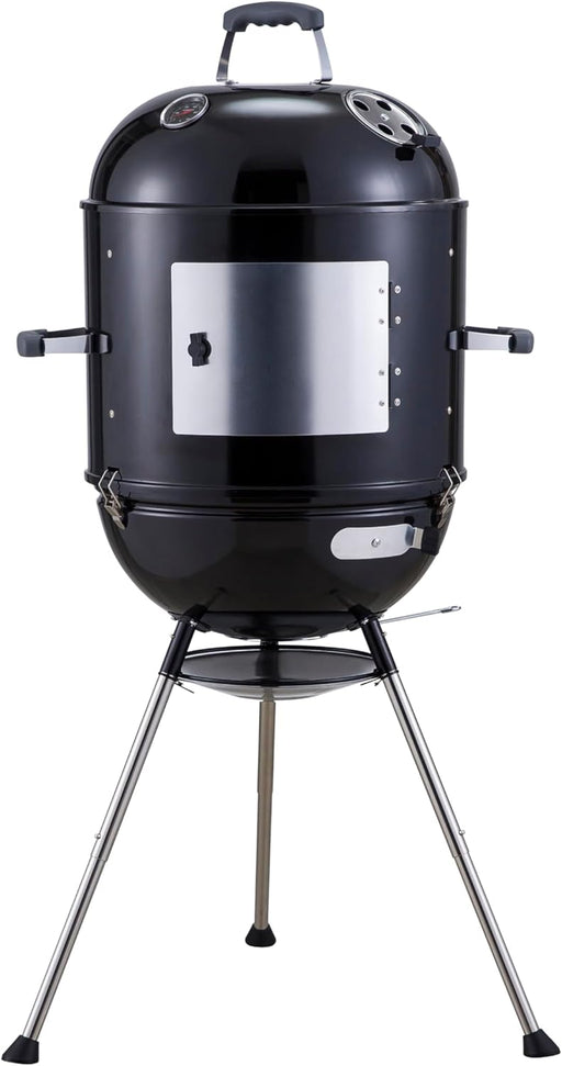 Vertical 18 Inch Charcoal BBQ Smoker, 4-In-1 Portable Outdoor Grill with Adjustable Air Vent, 600 SQ. in Cooking Area, Built-In Temperature Gauge, BBQ Grill for Camping, Picnics - 810-36014