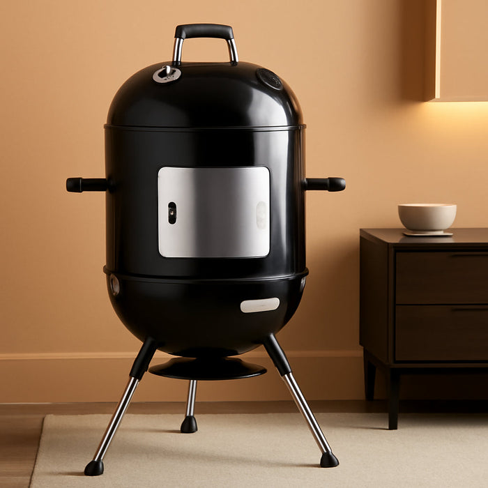 Vertical 18 Inch Charcoal BBQ Smoker, 4-In-1 Portable Outdoor Grill with Adjustable Air Vent, 600 SQ. in Cooking Area, Built-In Temperature Gauge, BBQ Grill for Camping, Picnics - 810-36014