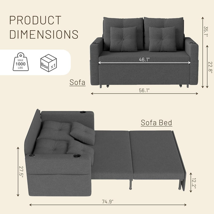 3 In 1 Convertible Sofa Bed With Cup Holders - ShipItFurniture