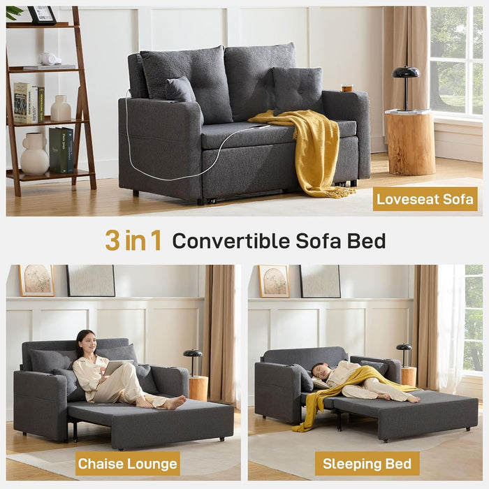 3 in 1 Convertible Sofa Bed with Storage and USB - ShipItFurniture