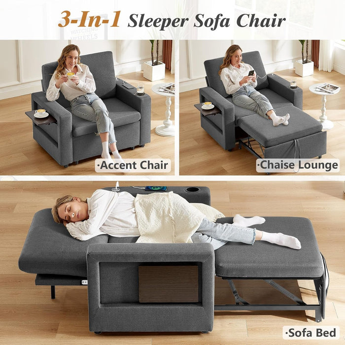 3 In 1 Sleeper Sofa Chair Bed With USB Ports - ShipItFurniture