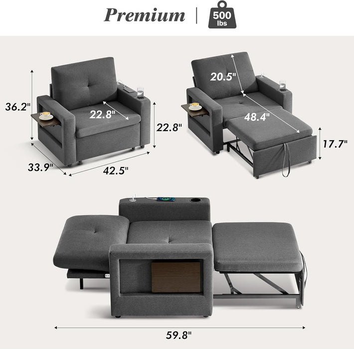 3 In 1 Sleeper Sofa Chair Bed With USB Ports - ShipItFurniture