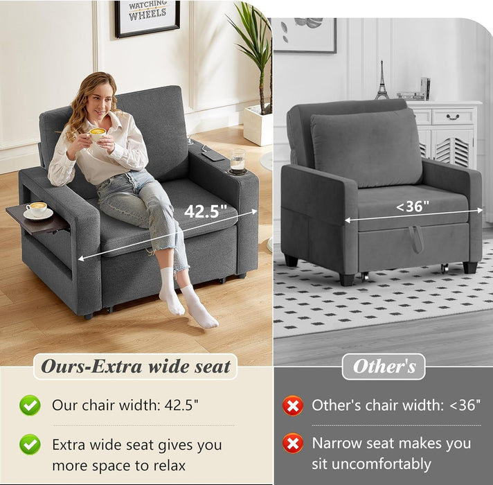 3 In 1 Sleeper Sofa Chair Bed With USB Ports - ShipItFurniture