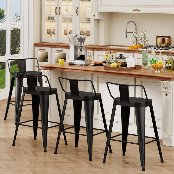 30 Inch Bar Stools Set of 4, Industrial Metal Barstools Farmhouse Bar Chairs with Large Seat for Kitchen Island (30 Inch, Black) - ShipItFurniture
