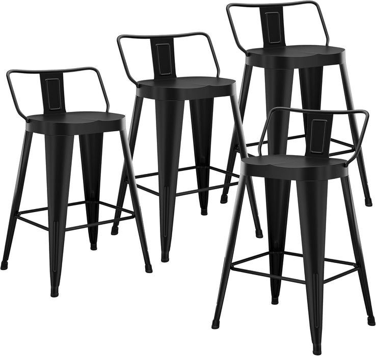 30 Inch Bar Stools Set of 4, Industrial Metal Barstools Farmhouse Bar Chairs with Large Seat for Kitchen Island (30 Inch, Black) - ShipItFurniture