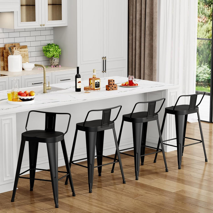 30 Inch Bar Stools Set of 4, Industrial Metal Barstools Farmhouse Bar Chairs with Large Seat for Kitchen Island (30 Inch, Black) - ShipItFurniture