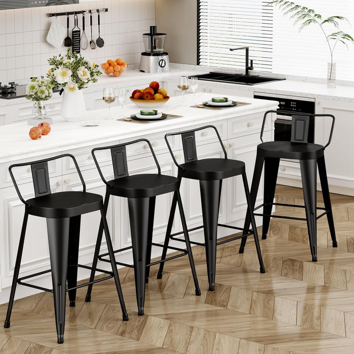 30 Inch Bar Stools Set of 4, Industrial Metal Barstools Farmhouse Bar Chairs with Large Seat for Kitchen Island (30 Inch, Black) - ShipItFurniture
