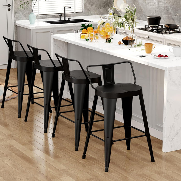 30 Inch Bar Stools Set of 4, Industrial Metal Barstools Farmhouse Bar Chairs with Large Seat for Kitchen Island (30 Inch, Black) - ShipItFurniture
