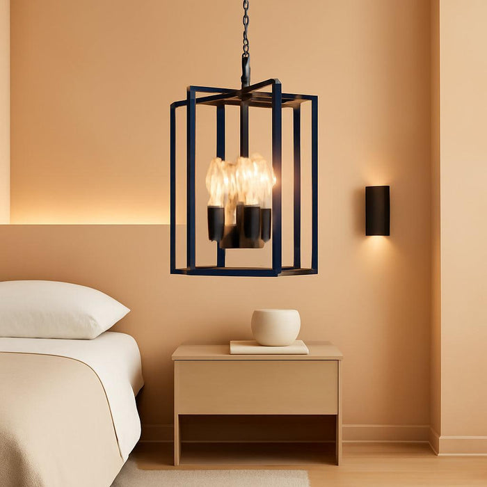 Black Farmhouse Modern Chandelier Light Fixture for Dining Room, 3 Light Rustic Kitchen Island Metal Pendant Hanging, Adjustable Geometric Foyer Light Fixtures for Entryway Hallway Living Room