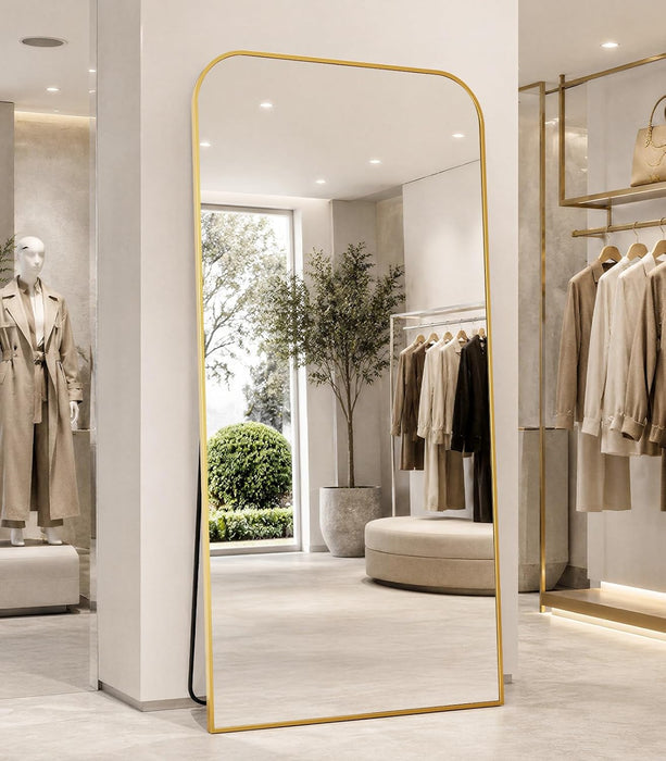 Full Length Mirror, 71"X30" Mirror Full Length with Stand, Gold Domed Top Square-Edged Floor Mirror with Aluminum Alloy Frame for Bedroom Living Room