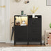 Black Nightstand with Charging Station and LED Light, Wide 5 Drawers Dresser for Bedroom with Fabric Bins and Open Shelf for Bedroom Kids Closet Dorm Guest Room, Black