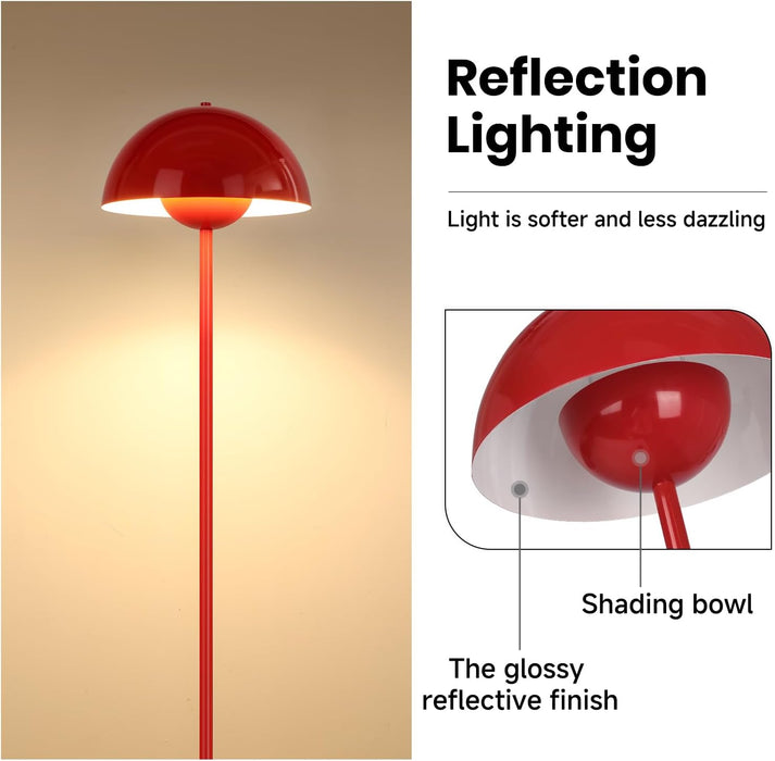 Red Floor Lamp for Living Room, 66'' Tall Industrial Standing Lamp with Unique Reflecting Shade, Mid Century Modern Ambient Light for Bedroom Office Corner