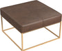 Decorative Large Square Gold Metal Ottoman | Ottoman Stool for Living Room & Bedroom | Decorative Home Furniture (Brown Faux Leather)