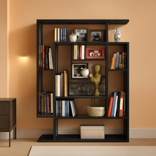 Black Five Tier Geometric Architectural Wall Bookshelf