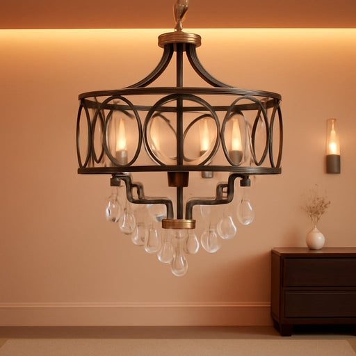 Crystal Chandeliers for Dining Room,17.7" Black and Gold 6 Lights Hanging Pendant Lighting Fixture Metal Farmhouse Chandelier for Kitchen Island Entryway Living Room