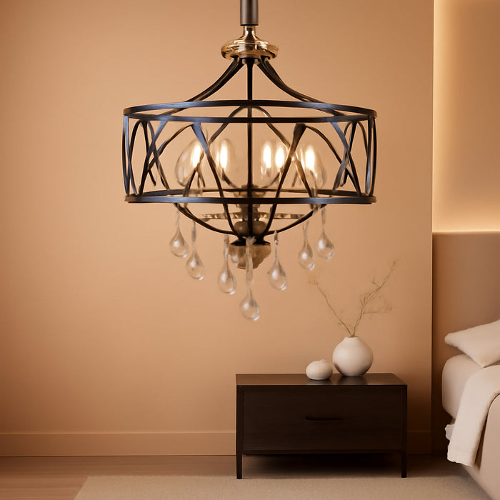 Crystal Chandeliers for Dining Room,17.7" Black and Gold 6 Lights Hanging Pendant Lighting Fixture Metal Farmhouse Chandelier for Kitchen Island Entryway Living Room