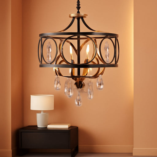 Crystal Chandeliers for Dining Room,17.7" Black and Gold 6 Lights Hanging Pendant Lighting Fixture Metal Farmhouse Chandelier for Kitchen Island Entryway Living Room