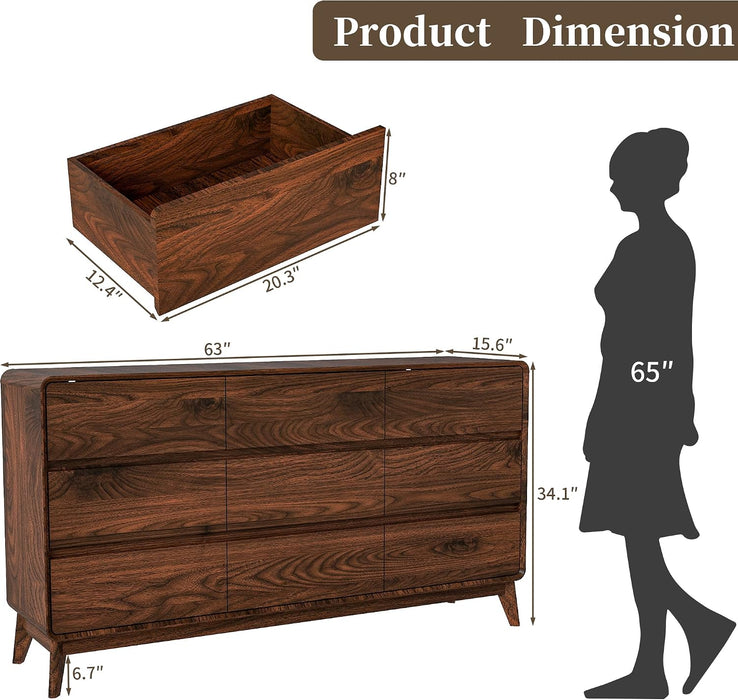 9 Drawer Mid Century Modern Dresser for Bedroom Chest of Drawers for Closet