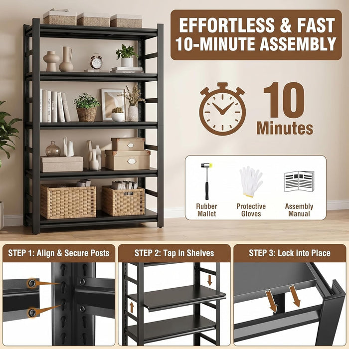 IndustrialGrade 5 Tier HeavyDuty Metal Bookshelf 72InchTall