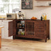 47" Walnut Farmhouse Buffet Sideboard Cabinet with Slat Doors for Kitchen | Wood Credenza with 4 Drawers & 2 Doors Coffee Bar Storage Cabinet with Adjustable Shelf for Living Room Entryway