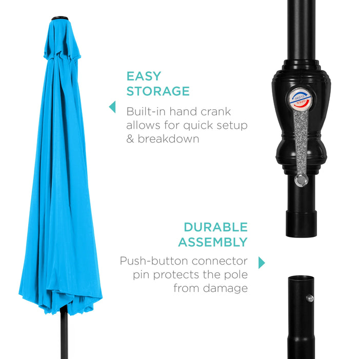 10Ft Outdoor Steel Market Patio Umbrella W/ Crank, Tilt Push Button, 6 Ribs - Sky Blue