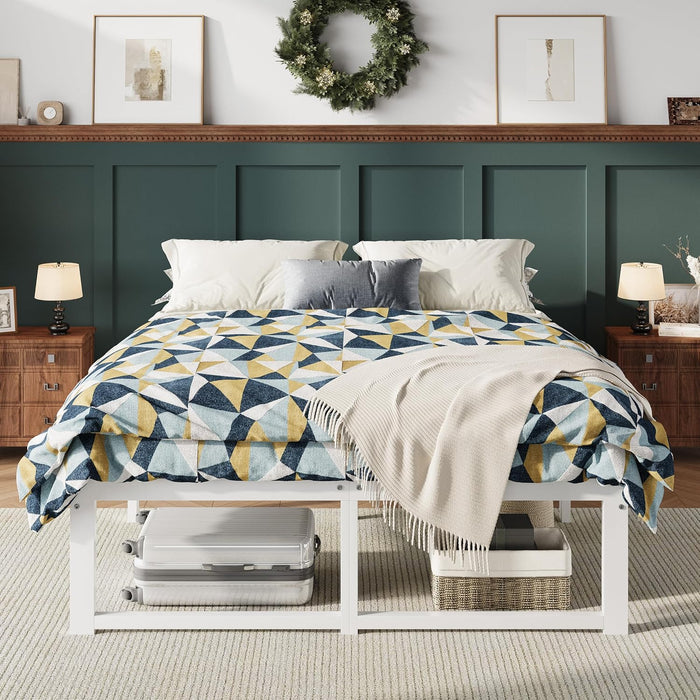 14 Inch Queen Metal Bed Frame, 4000LBS Heavy Duty Support, White
