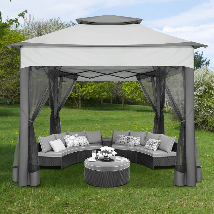 11 X 11 Ft Outdoor Patio Gazebo with Ventilated Double Roof and Mosquito Net, Pop up Steel Canopy for Patios, Backyard, Garden and Beach