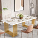 Modern Dining Table for 6-8 People, 70.8 Inches Long White Room Kitchen, Wood Kitchen with Gold Metal Legs, Rectangular Dinner Room, Family Gathering