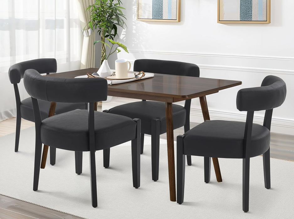 Black Dining Chairs Set of 4, Modern Faux Leather Kitchen & Dining Room Chairs, Upholstered Wooden Mid Century Dining Chairs Low Back
