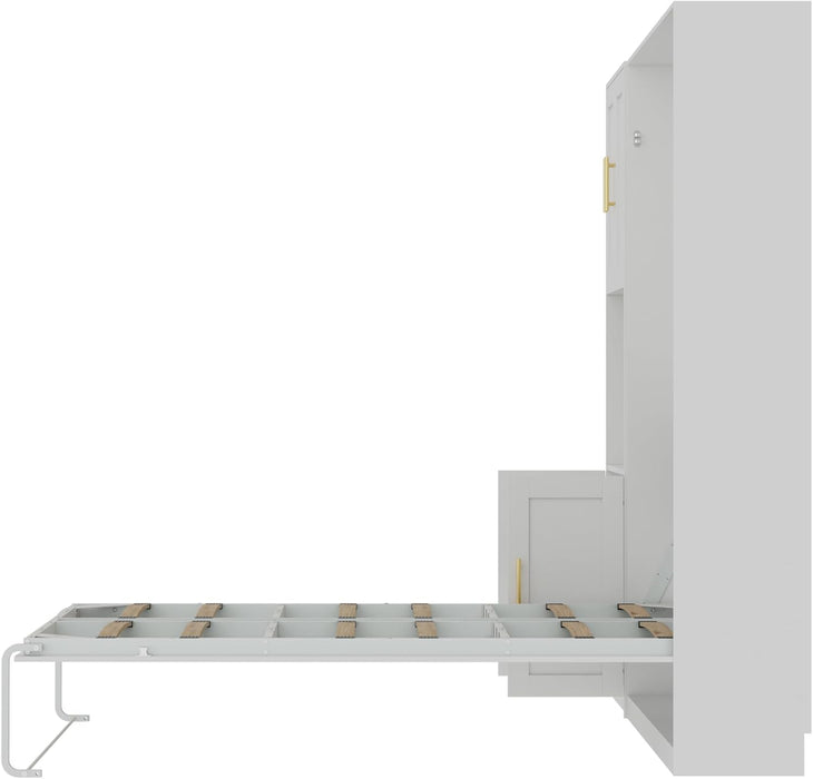 Modern Queen Size Murphy Bed, Hidden Foldable Wall Cabinet Bed Frame with Wood Slat, Space-Saving, No Spring Box Required, 95.85W'', White