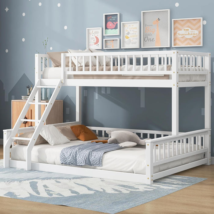 White TwinXLOverQueenSpaceSavingBunkBed WithRails Premium