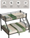 Twin XL over Queen Bunk Bed for Adults, Heavy Duty Metal Bunk Beds with Safety Guardrails & EVA Padded Ladder, Twin XL over Queen Bunk Beds Frame with Noise-Free Slats, Space-Saving(Black)
