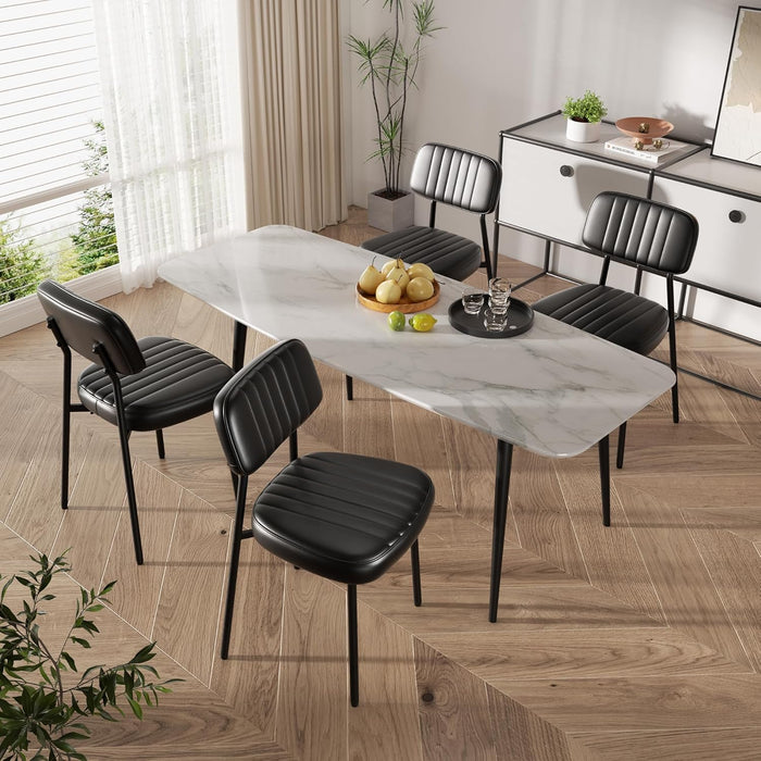 Dining Chairs Set of 4, Modern Faux Leather Dining Chairs with Thick Cushions Seat Back and Metal Legs, Comfy Upholstered Kitchen Chairs for Dining Living Room (Black)