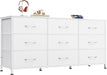 47''W Dresser for Bedroom, White Dresser TV Stand for 45, 50, 55 Inch TV, Wide Chest of Drawers with 9 Drawer, Large Entertainment Center, Fabric Dressers with Wood Top for Closet, Living Room