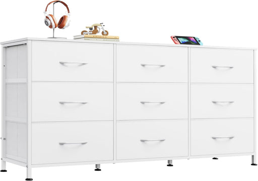 50 inch wide dresser White 47Inch Dresser With Nine Drawers Premium Wood Top — ShipItFurniture